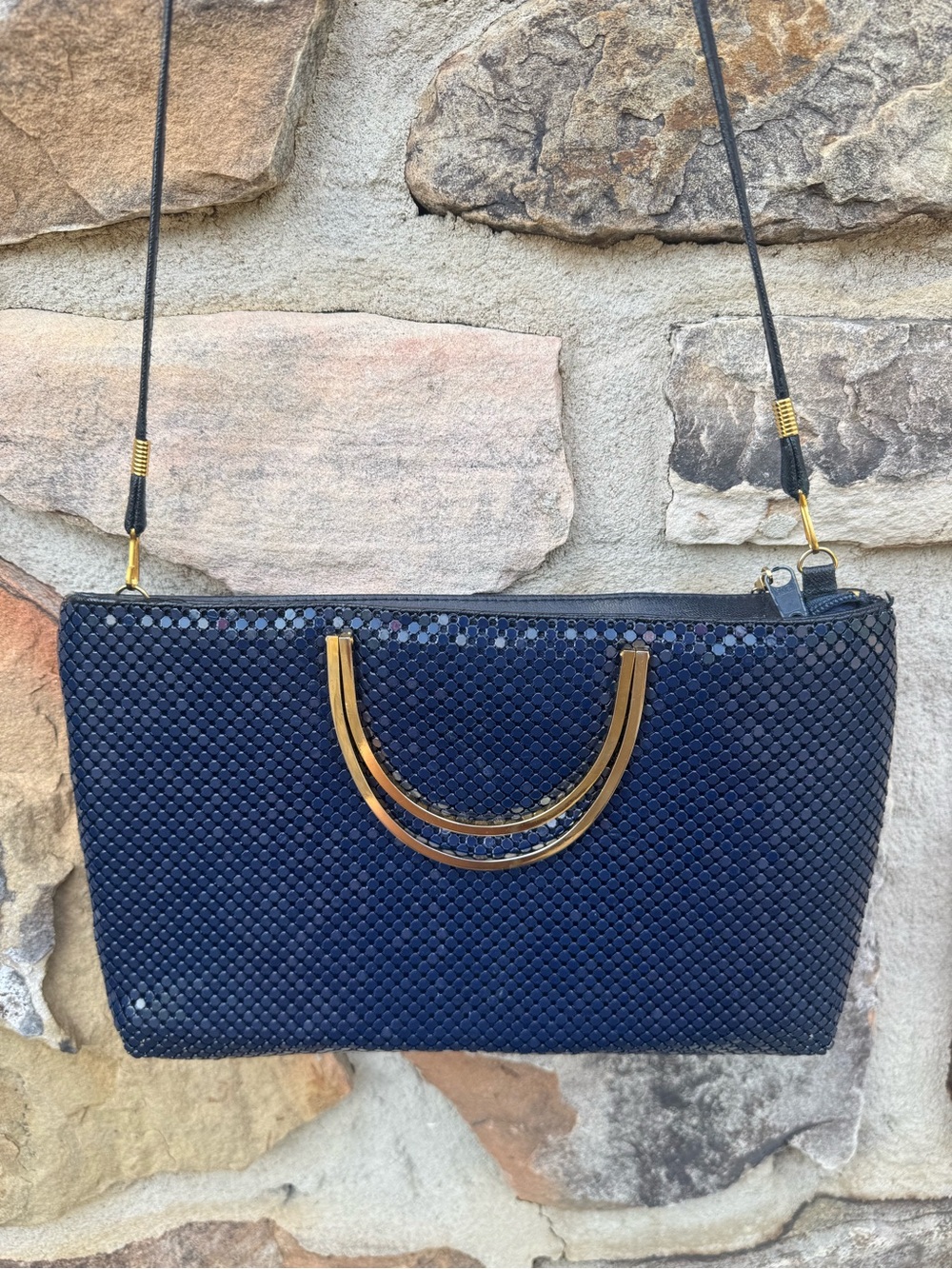 Vintage Bags by Marlo Navy Woven Chainmail Crossbody/Handbag Bag with Gold